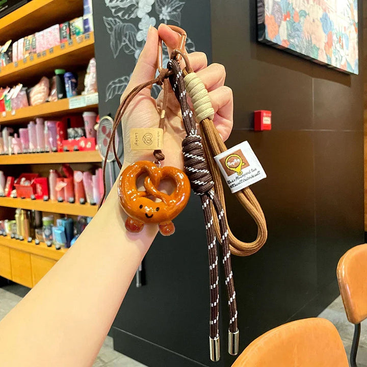 Women's Woven Rope Bowknot Keychain with Adorable Pastry Charms-The Yellow Prime