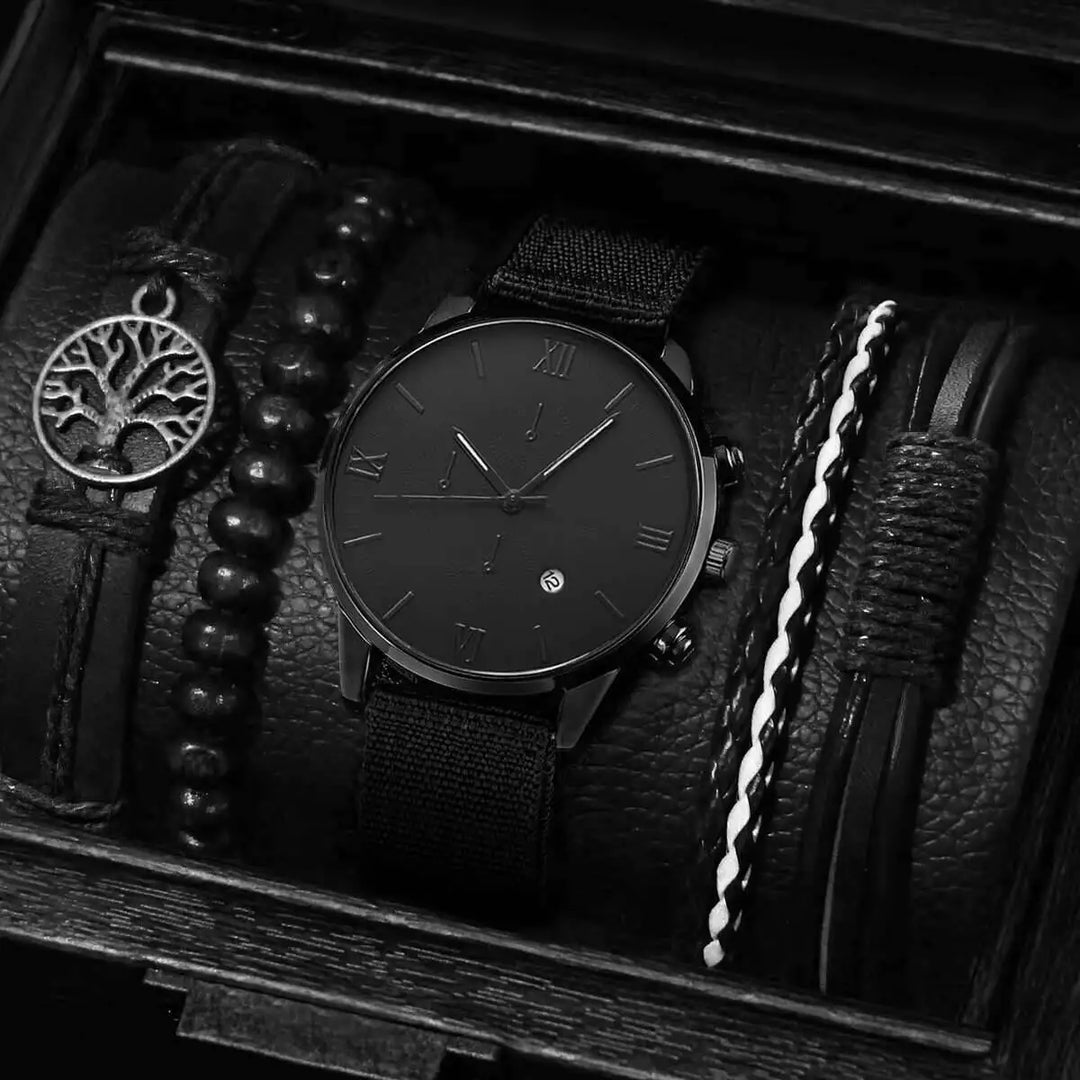 Men's Casual Quartz Watch and Bracelet Set with Nylon Band-The Yellow Prime