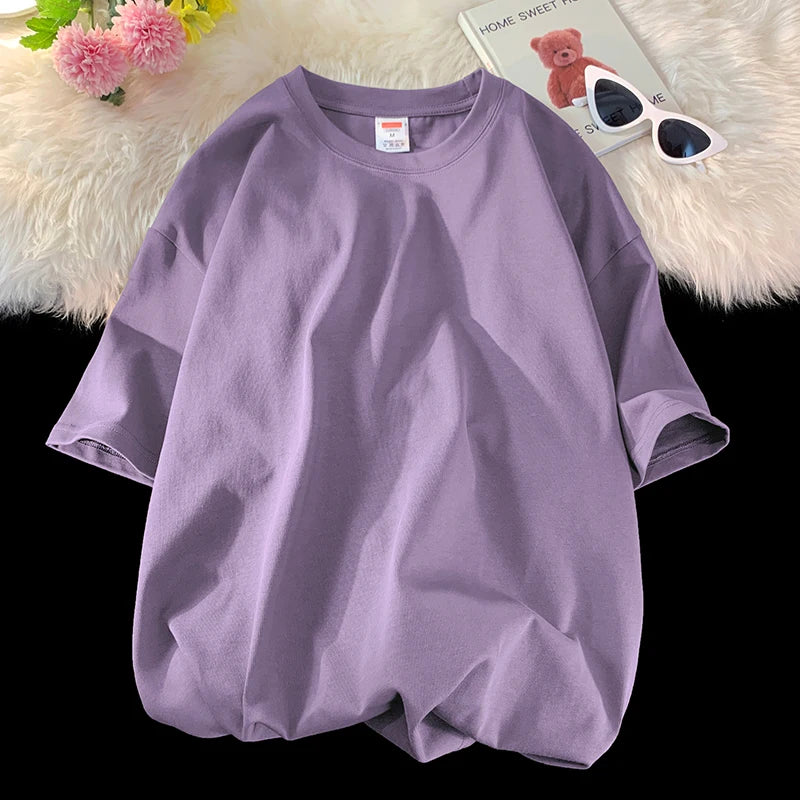 Men's Oversized Summer Short Sleeve Cotton T-Shirt in Solid Colors-The Yellow Prime