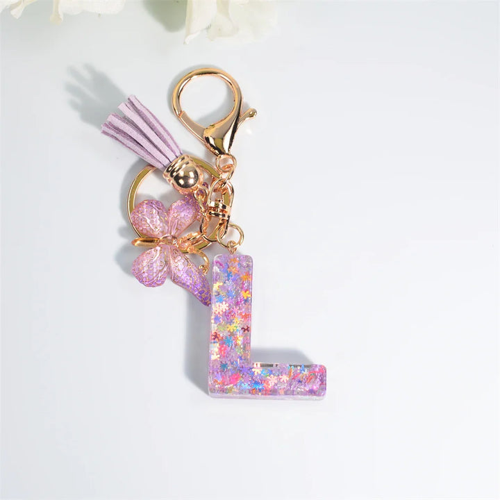 Women's Sequin Letter Keychain with Butterfly Tassel Charm-The Yellow Prime