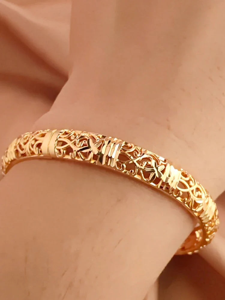 Women's Gold Openwork Bangle Wedding Bracelet in Dubai Style-The Yellow Prime