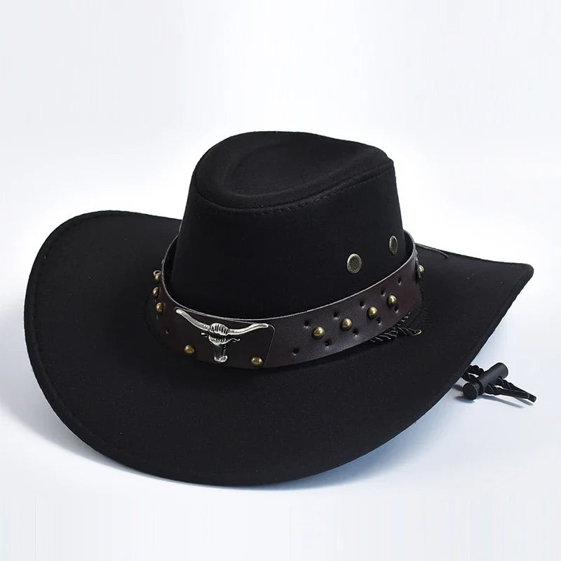 Men's Suede Cowboy Hat with Chin Strap for Western Style