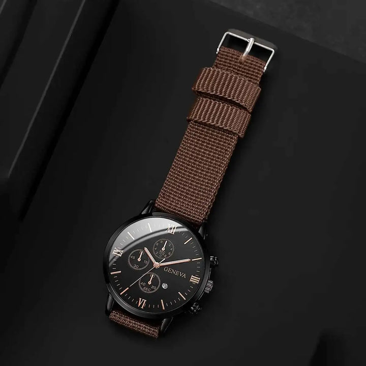 Men's Casual Quartz Watch and Bracelet Set with Nylon Band-The Yellow Prime