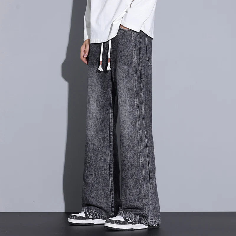 Men's Wide-Leg Denim Jeans with Drawstring Waist