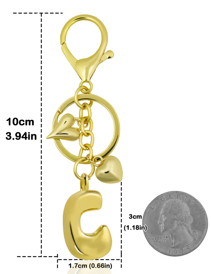 Women's Personalized Gold Bubble Letter Keychain Bag Charm Gift-The Yellow Prime