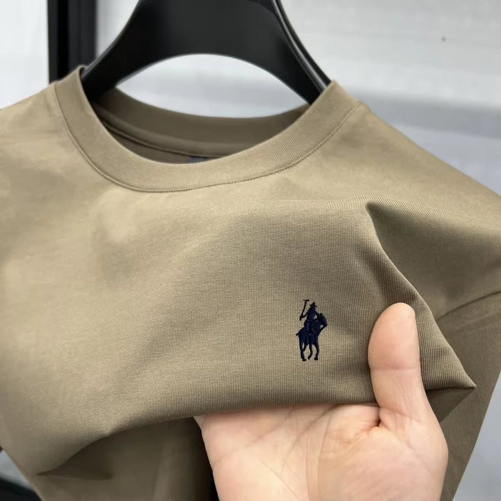 Men's Cotton Short Sleeve Round Neck T-Shirt with Pony Embroidery-The Yellow Prime
