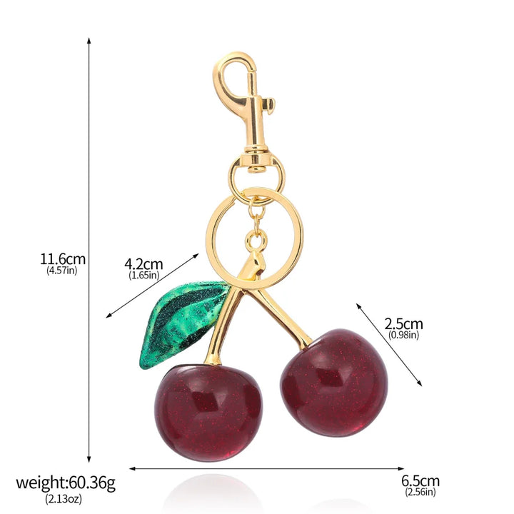 Women's Red Cherry Keychain Bag Charm with Gold Leaf Clasp-The Yellow Prime