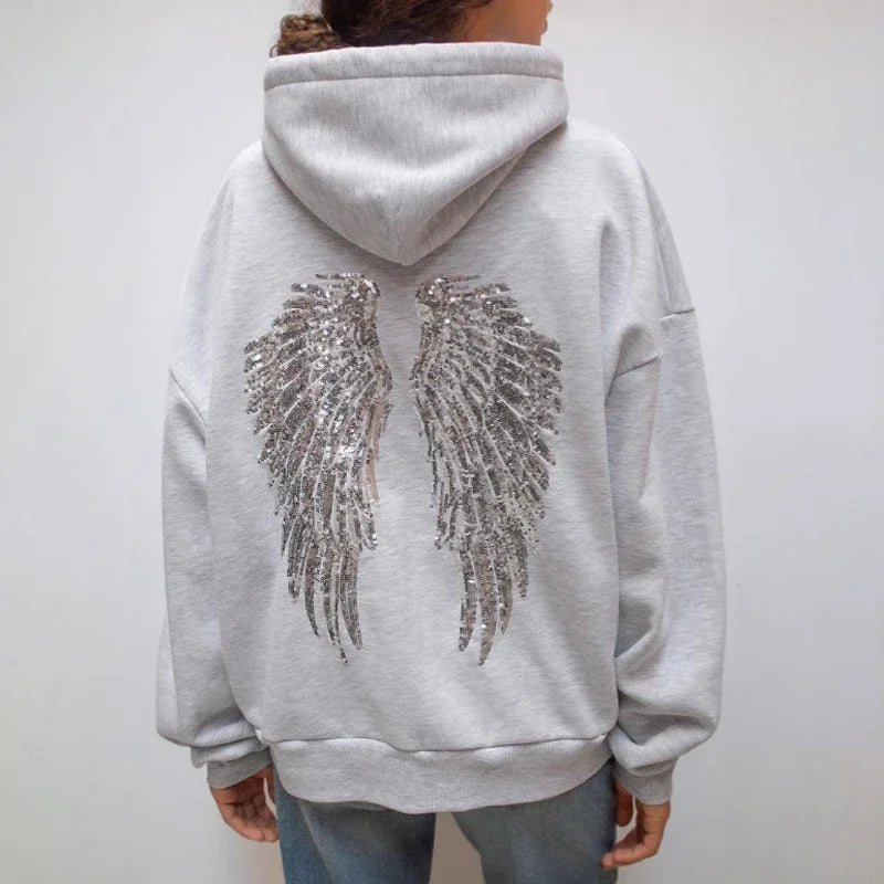 Women's Casual Vintage Wing Print Hoodie and Trousers Set-The Yellow Prime