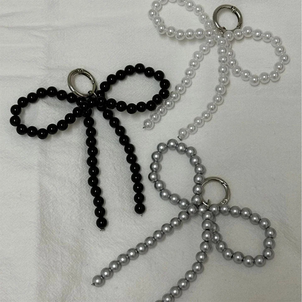 Women's Beaded Pearl Bow Keychain Y2K Bag Charm Gift Accessory-The Yellow Prime