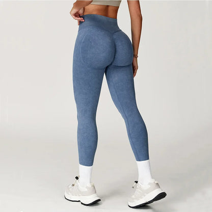 Women's High-Waist Seamless Sports Leggings, Ribbed Workout Pants
