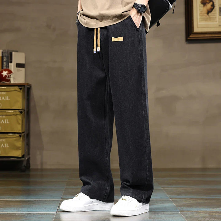Men's Baggy Wide-Leg Drawstring Casual Denim Jeans