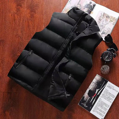 Gilet matelassé chaud et ajusté décontracté pour homme – col montant, polyester