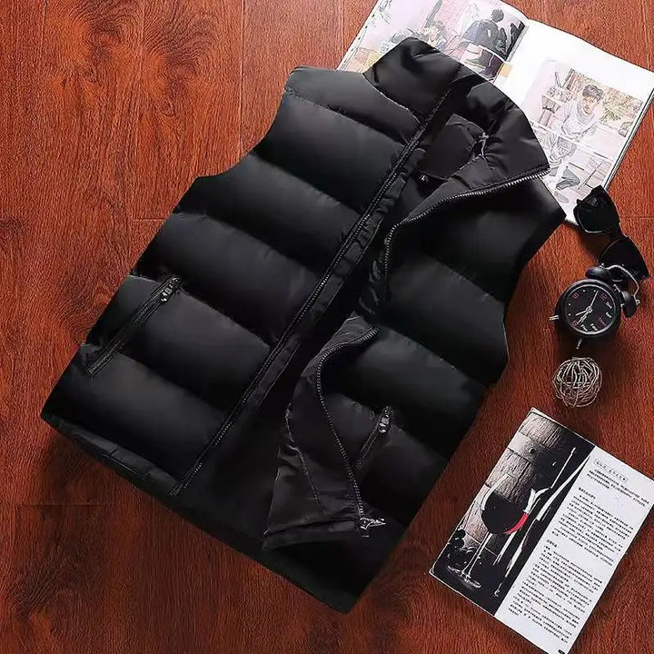 Men's Casual Warm Slim Puffer Vest - Stand Collar, Polyester
