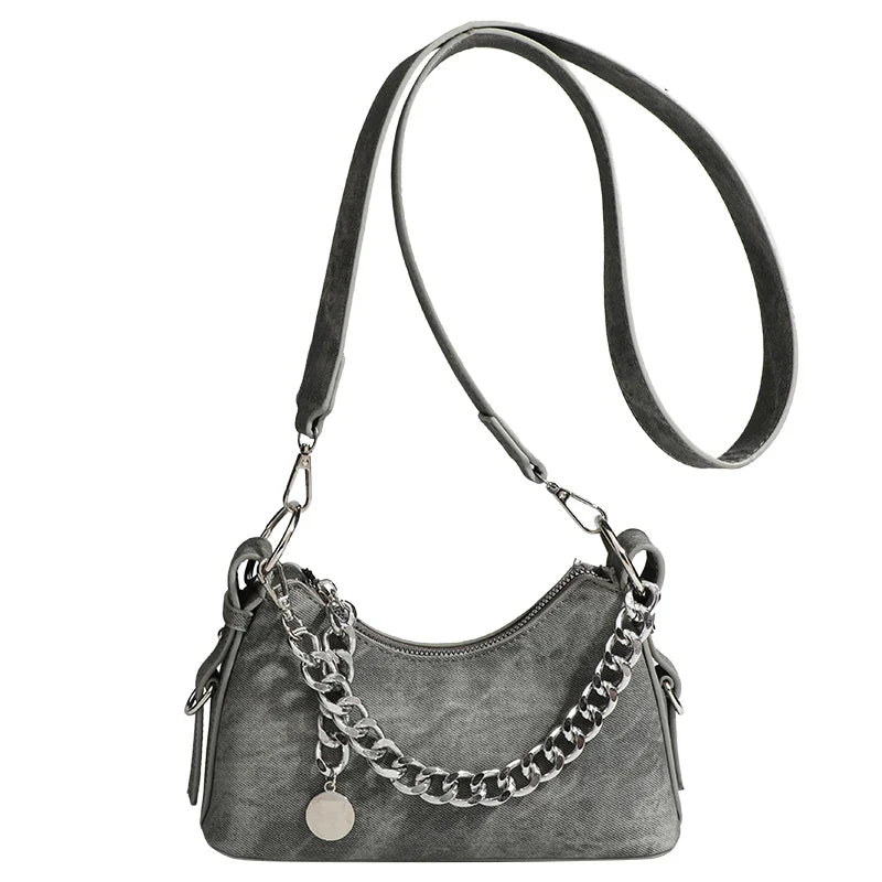 Women's Washed Denim Chain Shoulder Bag