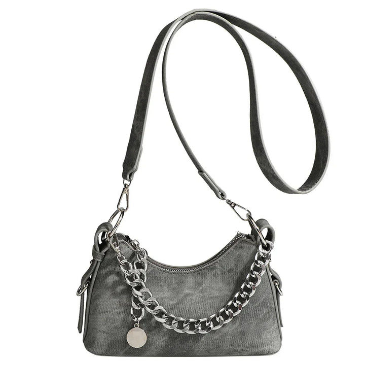 Women's Washed Denim Chain Shoulder Bag