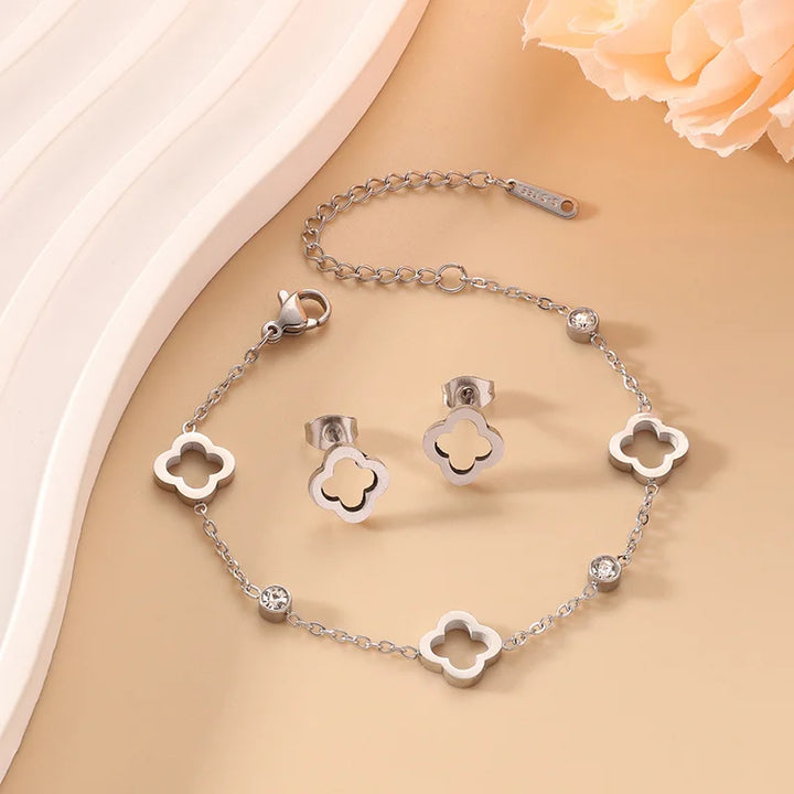 Women's Clover Flower Stainless Steel Bracelet Set - Gold Gift-The Yellow Prime