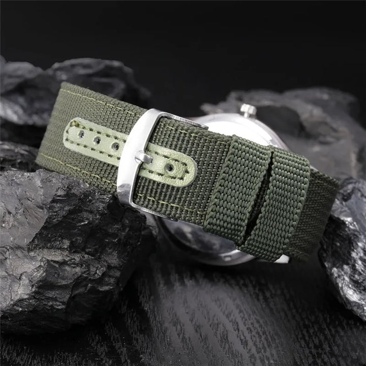 Men's Quartz Military Style Watch with Nylon Strap and Date Display-The Yellow Prime