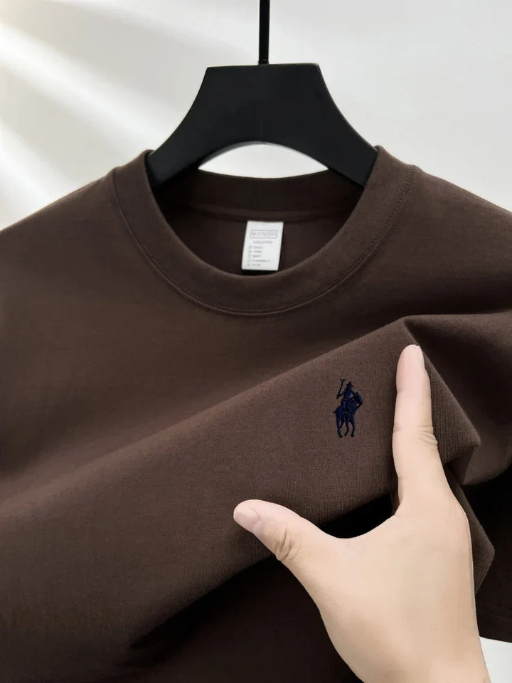 Men's Cotton Short Sleeve Round Neck T-Shirt with Pony Embroidery-The Yellow Prime