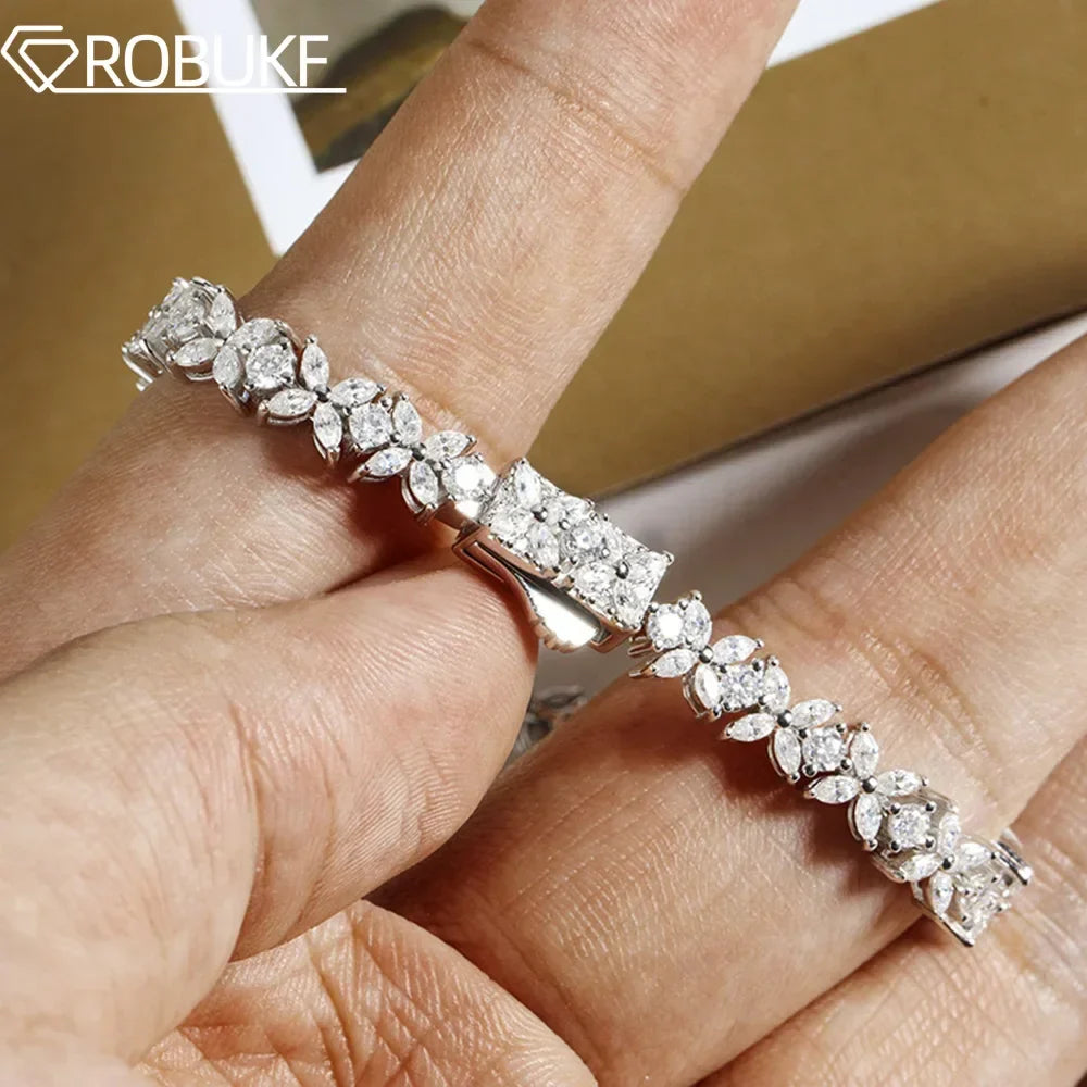Women's Moissanite Tennis Bracelet in Sterling Silver Floral Design-The Yellow Prime