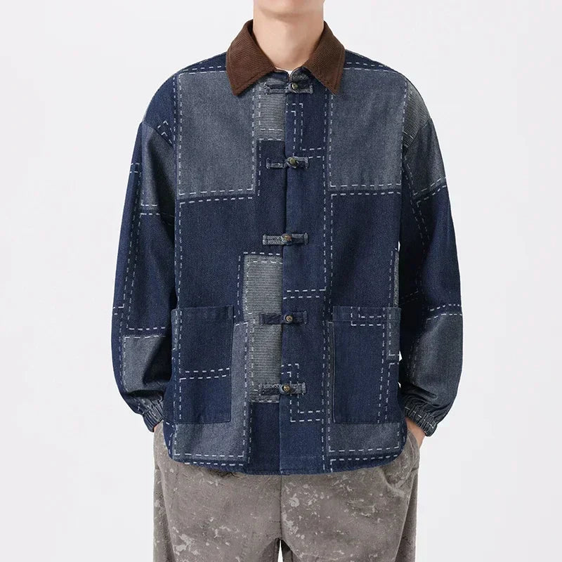 Men's Patchwork Denim Jacket - Thornhill Style-The Yellow Prime