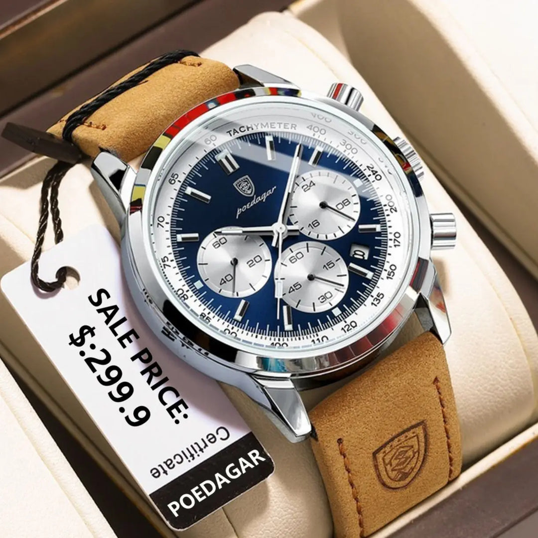 Men's Leather Chronograph Military Style Quartz Watch 2025-The Yellow Prime