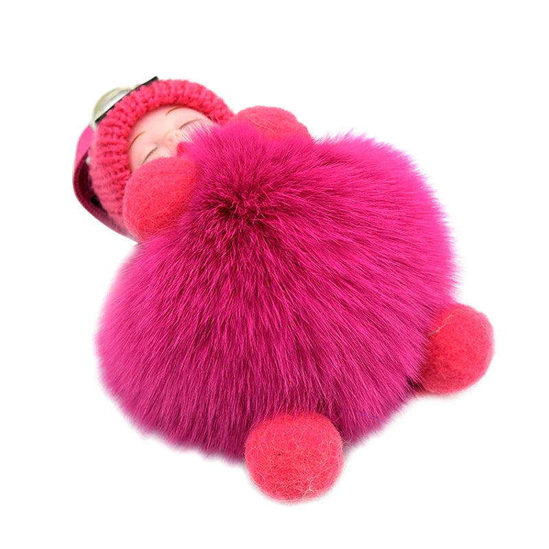 Women's Cute Pompom Sleeping Baby Plush Keychain Bag Charm-The Yellow Prime