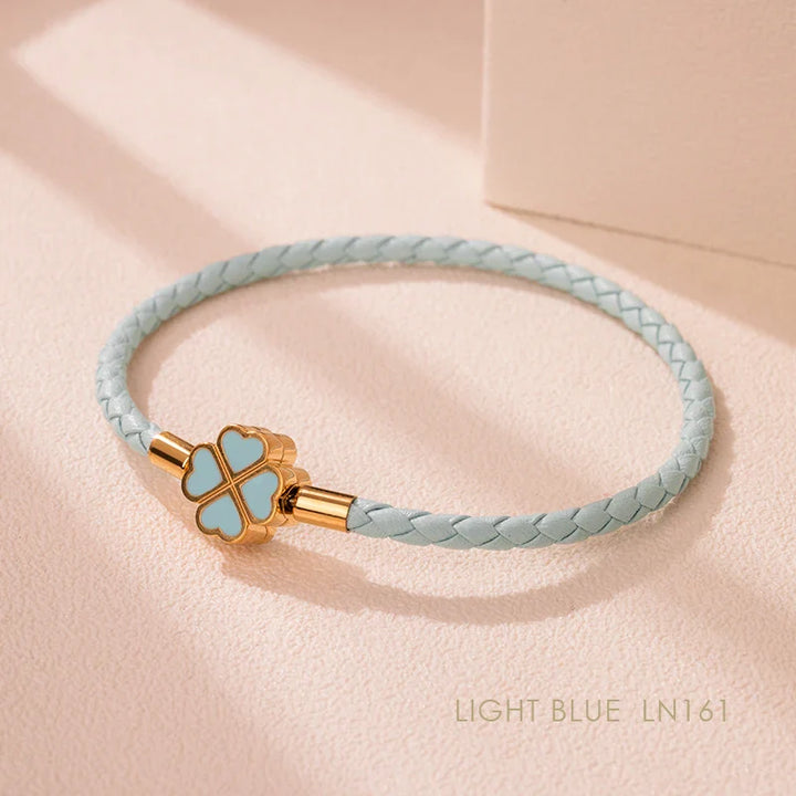 Women's Braided Leather Lucky Bracelet with Four Leaf Clover-The Yellow Prime