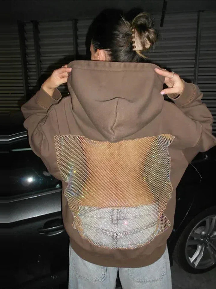 Women's Oversized Relaxed Hooded Pullover with Mesh Back for Streetwear-The Yellow Prime