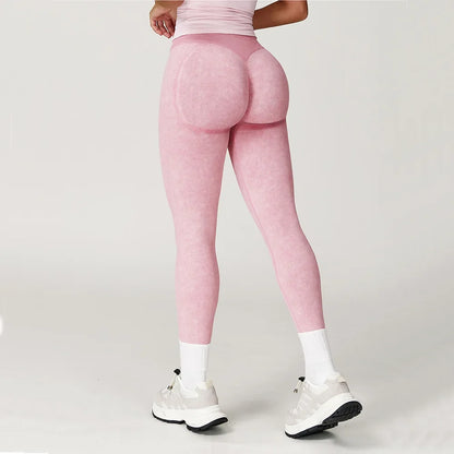 Women's High-Waist Seamless Sports Leggings, Ribbed Workout Pants
