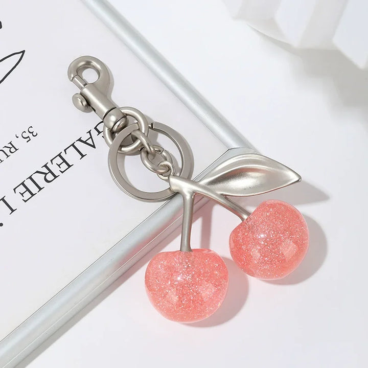 Women's Red Cherry Keychain Bag Charm with Gold Leaf Clasp-The Yellow Prime