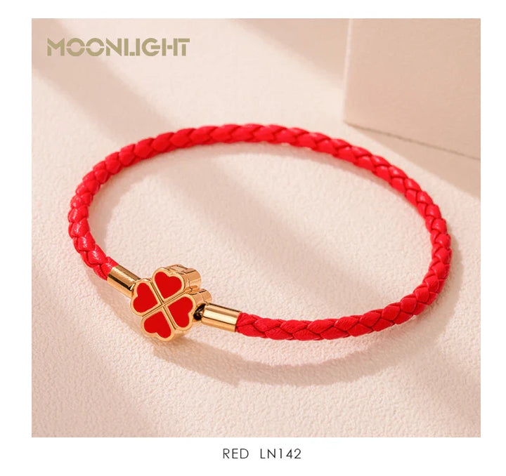 Women's Braided Leather Lucky Bracelet with Four Leaf Clover-The Yellow Prime