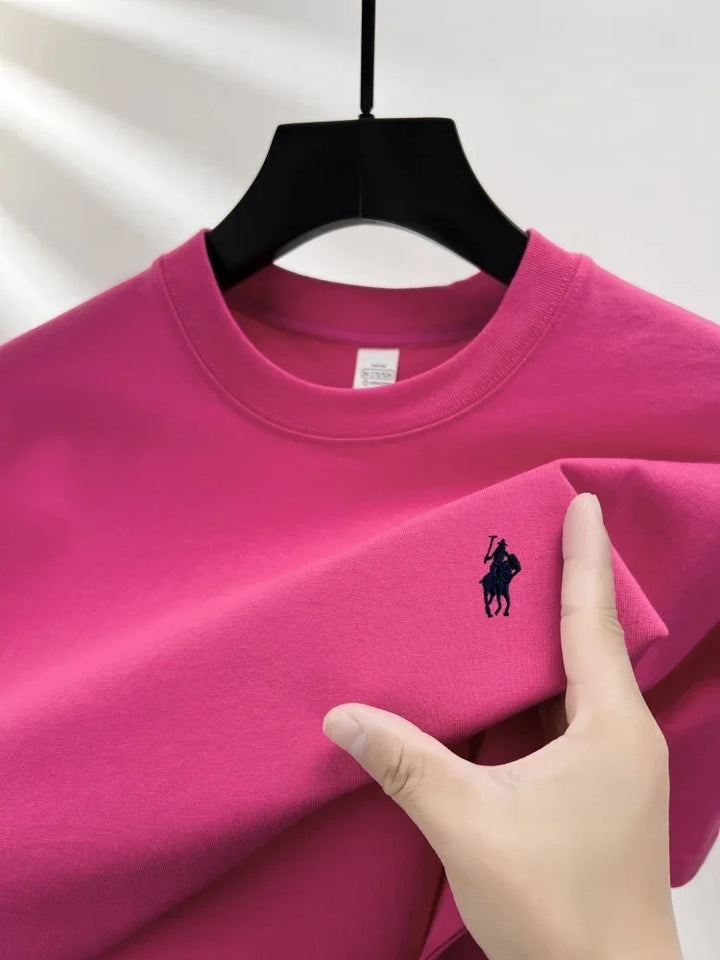 Men's Cotton Short Sleeve Round Neck T-Shirt with Pony Embroidery-The Yellow Prime
