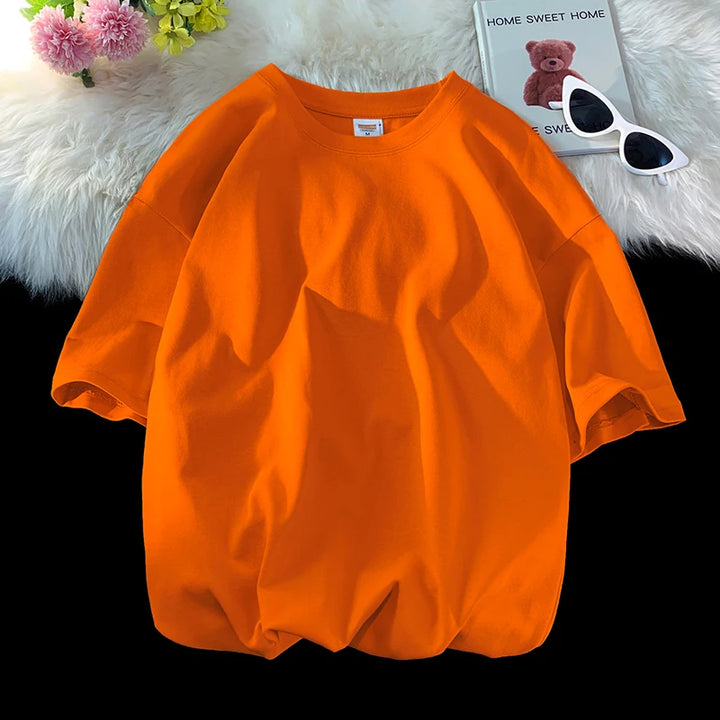 Men's Oversized Summer Short Sleeve Cotton T-Shirt in Solid Colors-The Yellow Prime