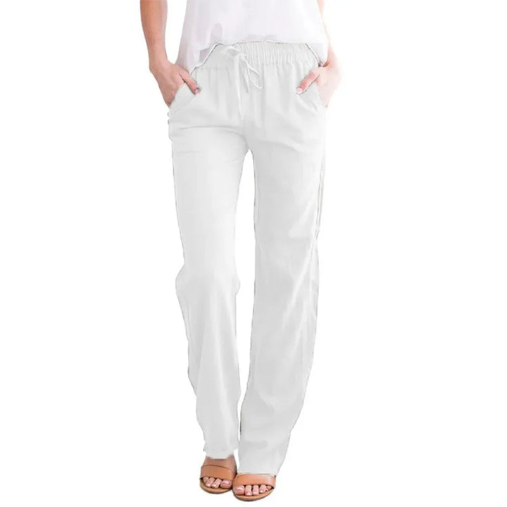 Women's Cotton Linen Drawstring Casual Pants with Elastic Waist-The Yellow Prime