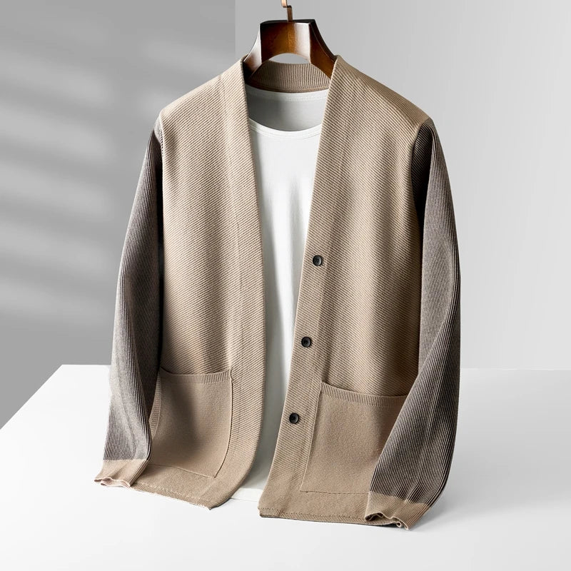 Men's Two-Tone Merino Cardigan-The Yellow Prime