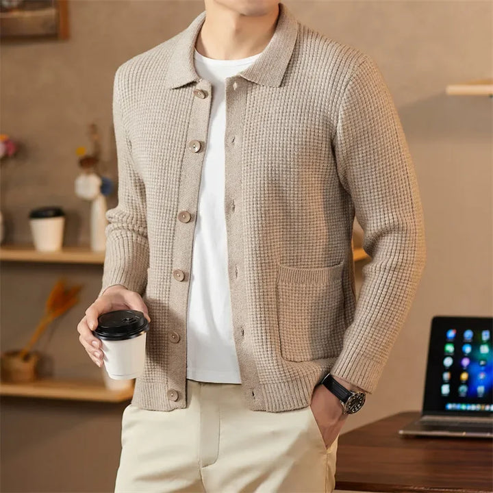 Men's Waffle-Knit Cardigan-The Yellow Prime