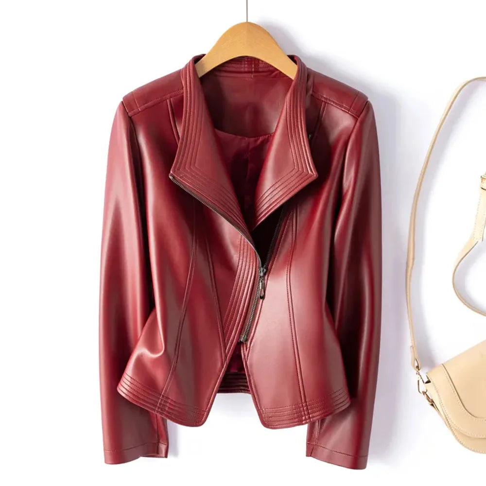 Women's Asymmetric Leather Jacket-The Yellow Prime