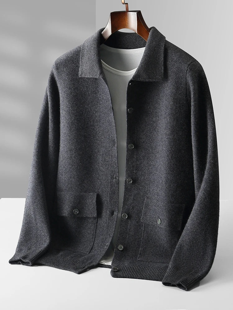 Men's Merino Wool Polo Cardigan | Stylish Button Sweater for Men
