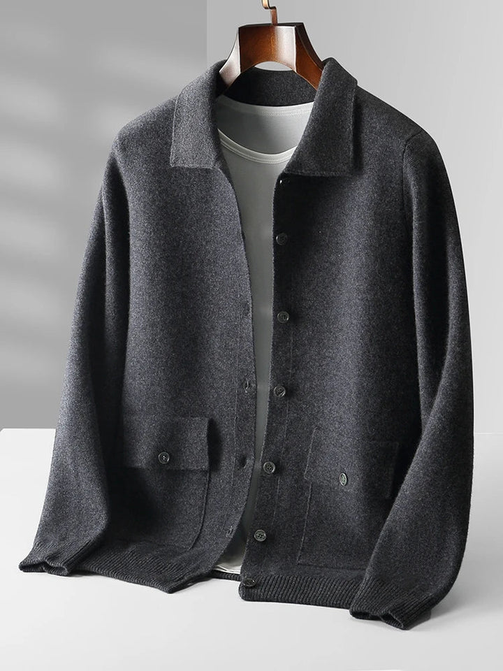 Men's Merino Wool Polo Cardigan | Stylish Button Sweater for Men