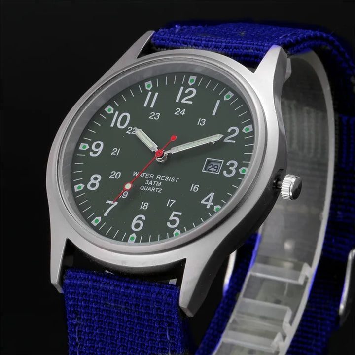 Men's Quartz Military Style Watch with Nylon Strap and Date Display-The Yellow Prime