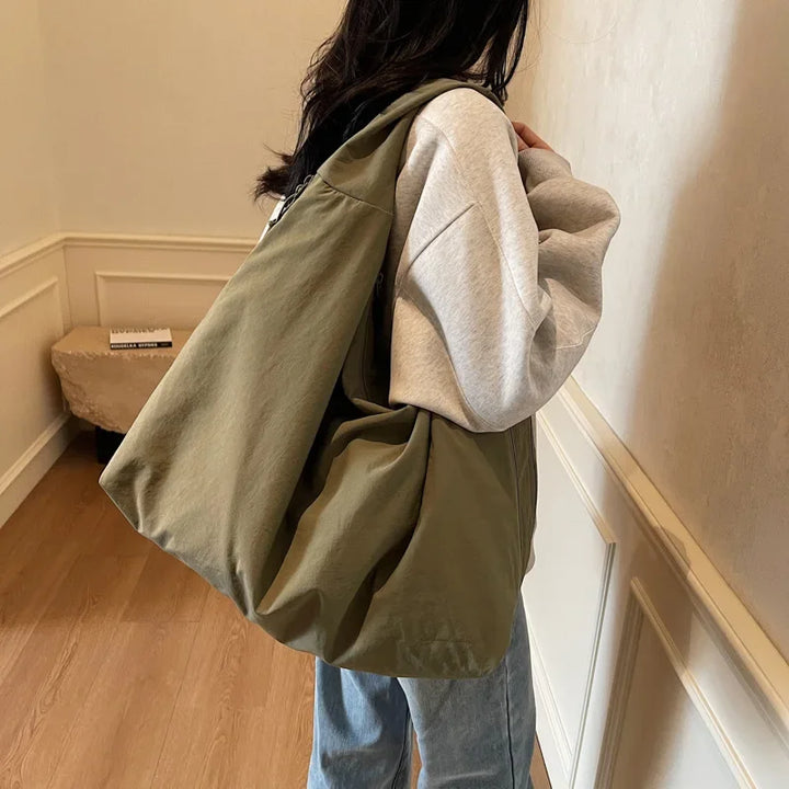 Women's Lightweight Versatile Shoulder Bag - Slouchy Nylon Design-The Yellow Prime