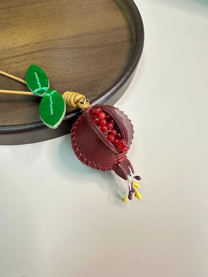 Women's Pomegranate Leather Charm Keychain for Bags and Cars-The Yellow Prime