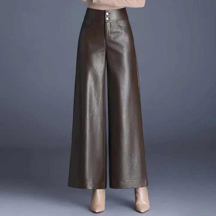 Women's High-Rise Glossy Leather Wide-Leg Trousers