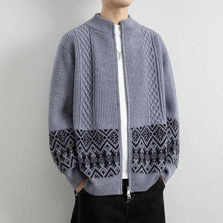 Men's Jacquard Zip-Up Cardigan-The Yellow Prime