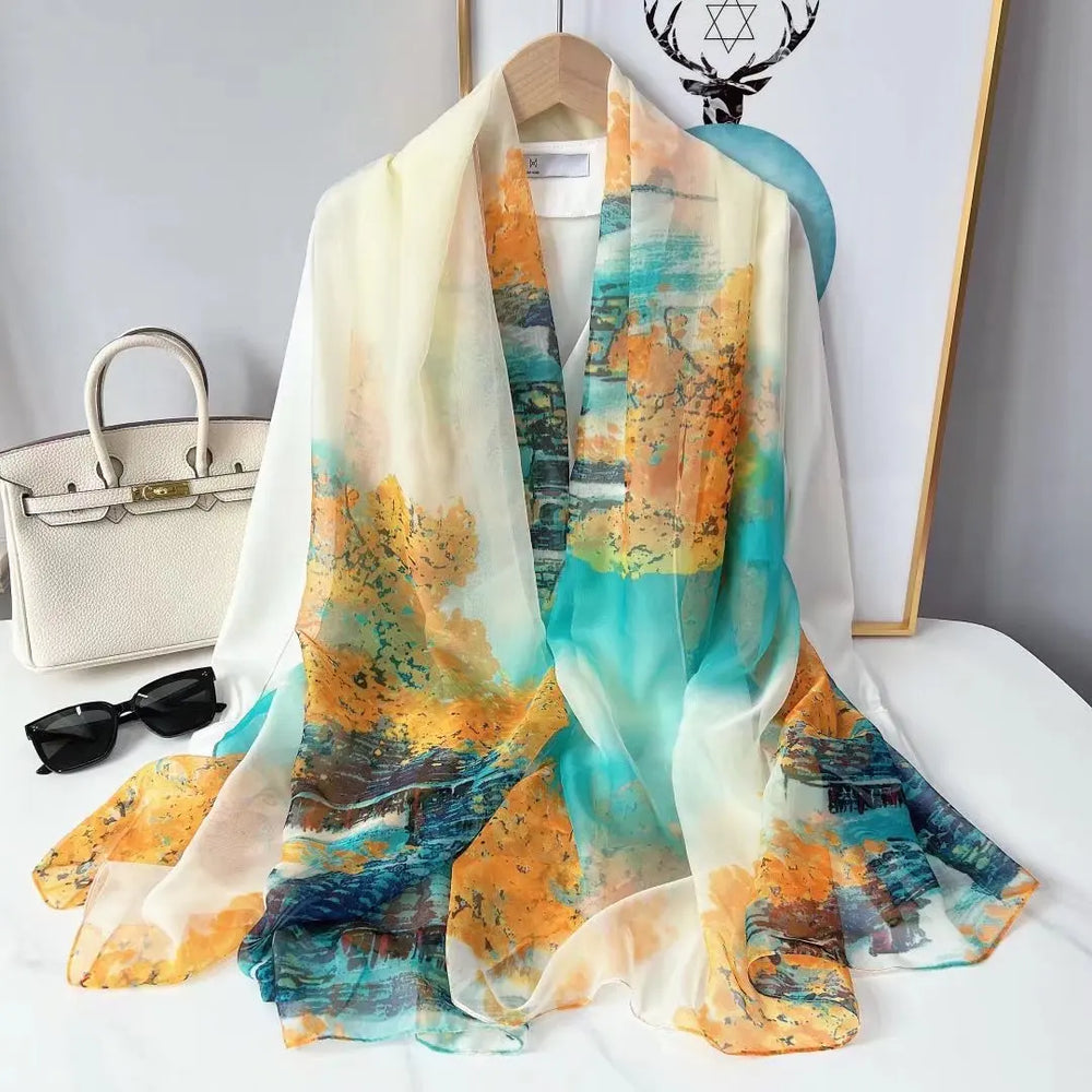 Women's Lightweight Flowy Silk Scarf - Long Sheer Wrap-The Yellow Prime