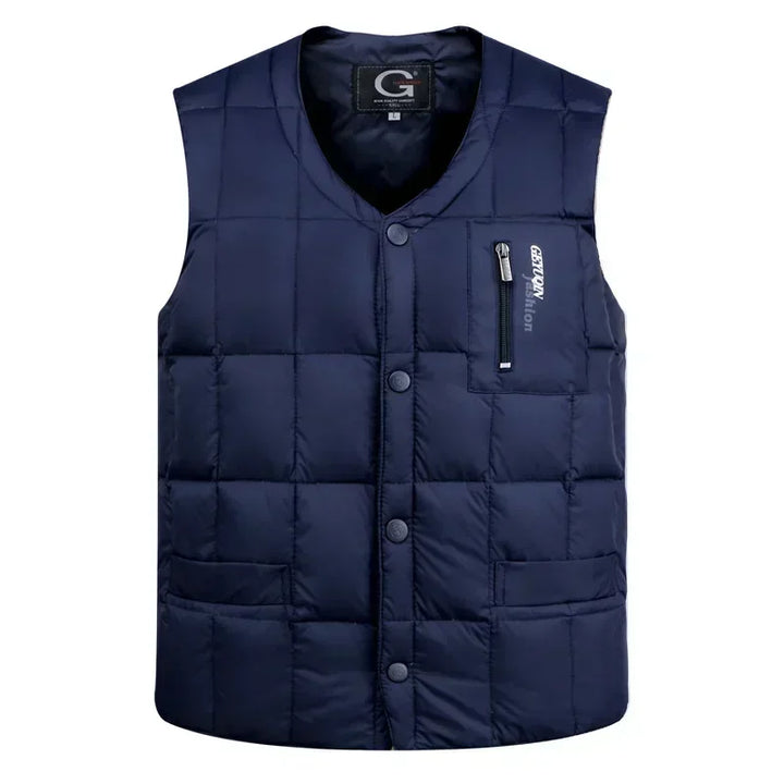 Men's Lightweight Down Vest - V Neck, Polyester, Winter Wear