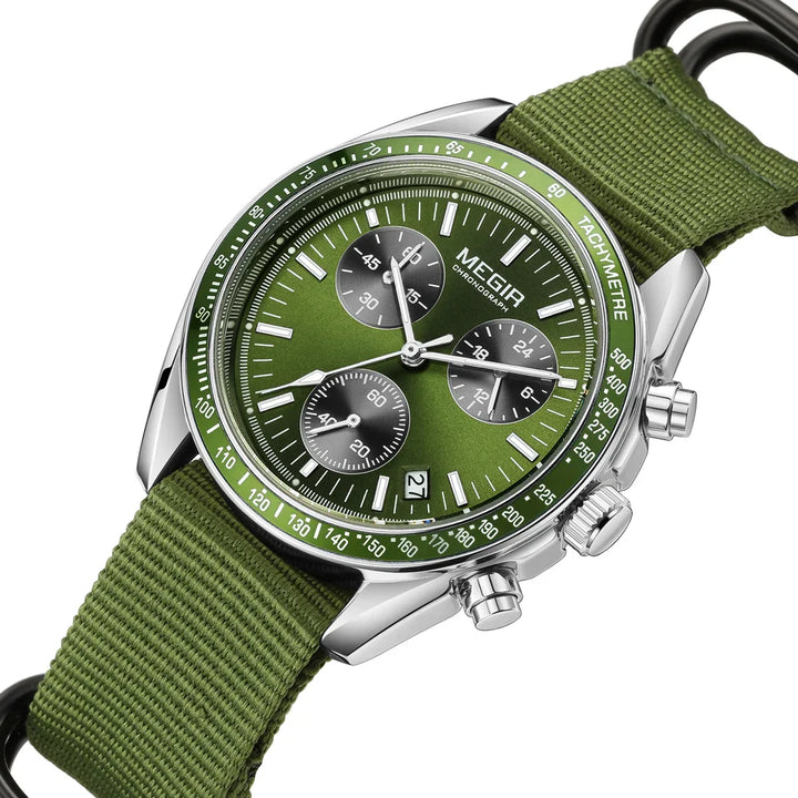 Men's Quartz Chronograph Watch with Blue Nylon Strap, Waterproof-The Yellow Prime
