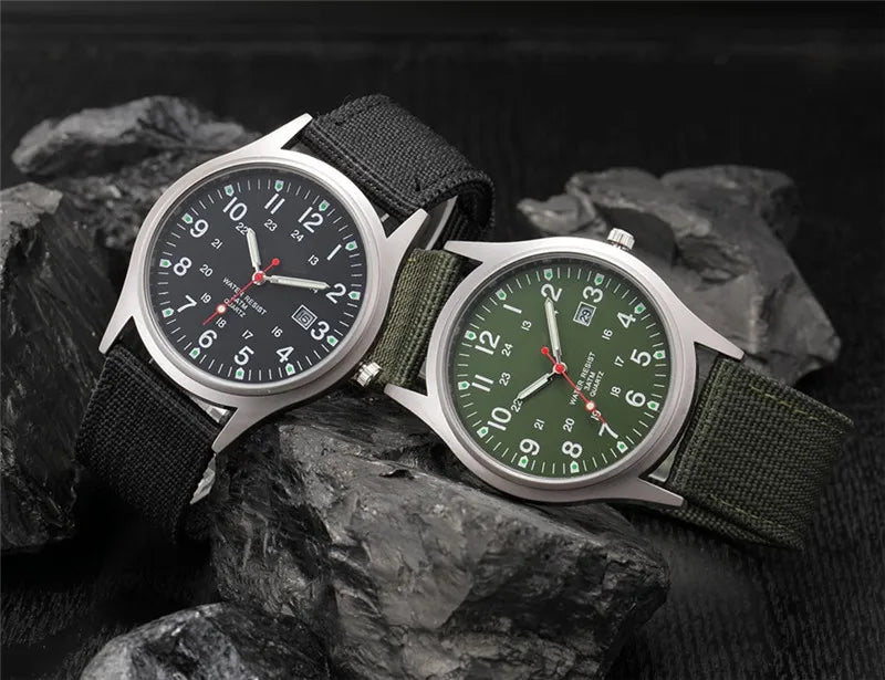 Men's Quartz Military Style Watch with Nylon Strap and Date Display-The Yellow Prime