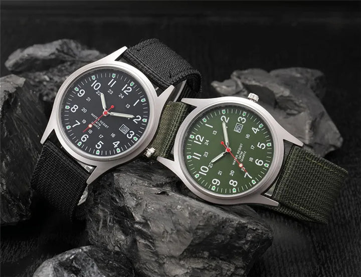 Men's Quartz Military Style Watch with Nylon Strap and Date Display-The Yellow Prime