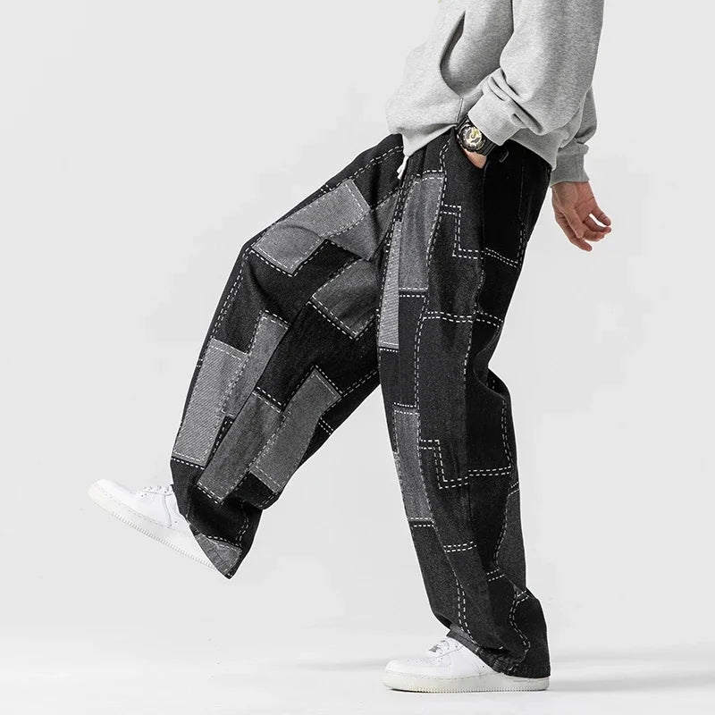 Men's Patchwork Denim Joggers-The Yellow Prime
